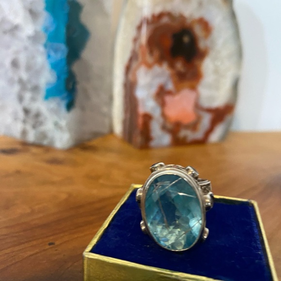 Bold Genuine Vintage Sajen 925 Rutilated Blue quartz Amethyst Ring - Picture 6 of 6